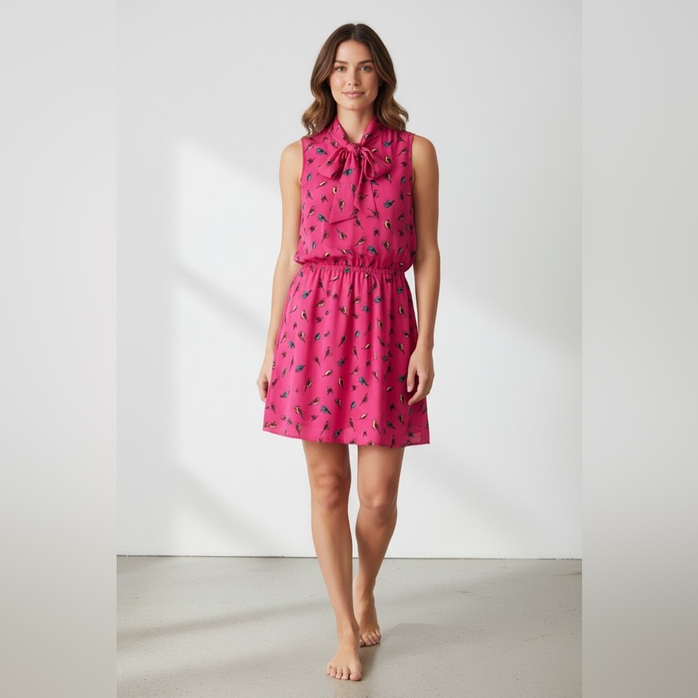 Accidentally In Love Pink Sleeveless Bird Print Dress Size Medium